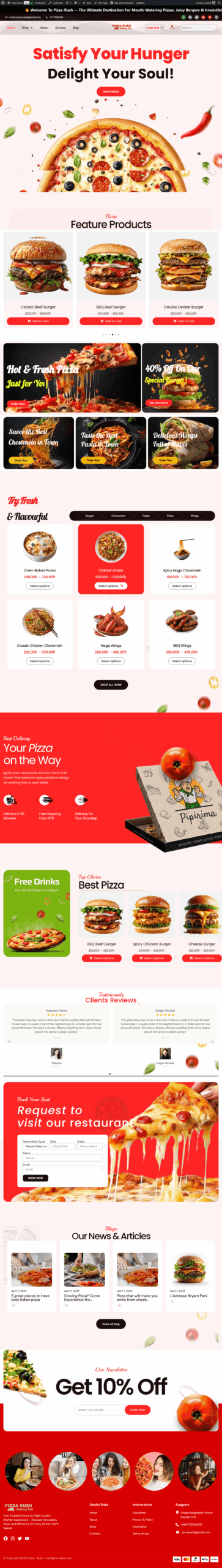 Full website preview of a pizza restaurant designed by Akaeid Hasan – menu showcase and online ordering system with responsive design