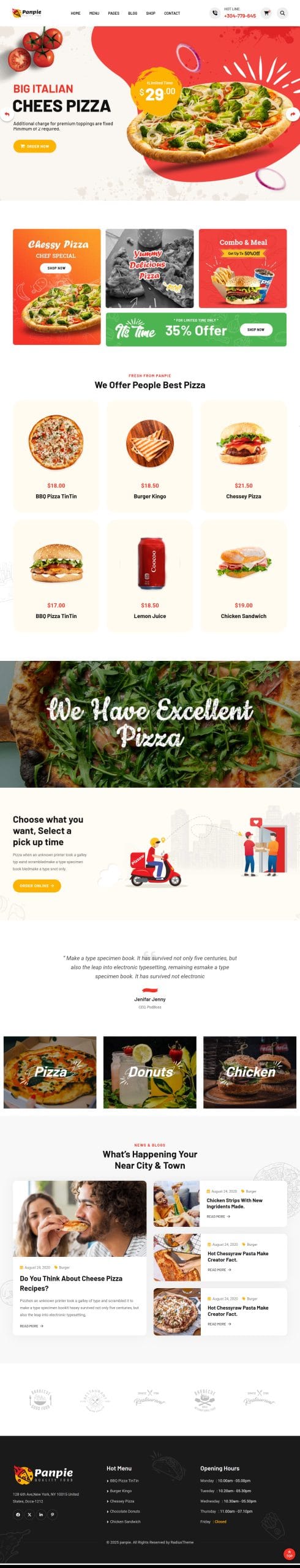 Full website preview of a pizza restaurant designed by Akaeid Hasan – menu showcase and online ordering system with responsive design